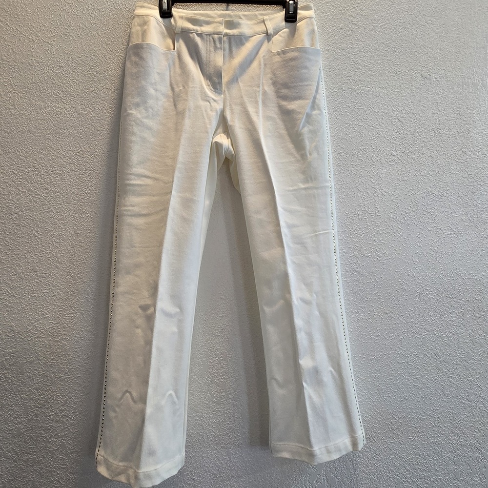 St. John Collection Knit Pants Womens 6 Ivory Studded Trim Made In‎ USA Designer